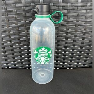Starbucks Clear Reusable Water Bottle 24oz with Black Lid Green Finger handle